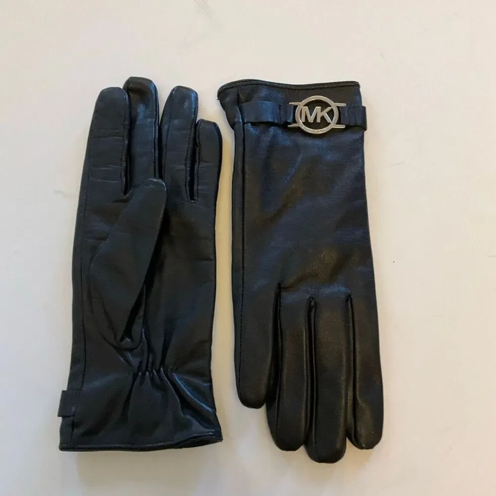 Leather Black Michael Kors Gloves. S. Logo on buckle. Punk goth richmom